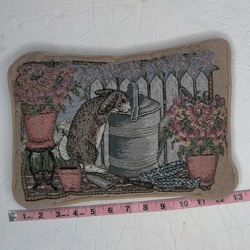 Grannycore Cottagecore Easter Tapestry Bunny Watering Can Floral Pillow